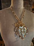PEACOCK MOTHER OF PEARL STATEMENT PENDANT NECKLACE SET