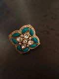 TURQUOISE KUNDAN FLORAL STATEMENT RING