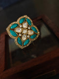 TURQUOISE KUNDAN FLORAL STATEMENT RING
