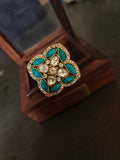 TURQUOISE KUNDAN FLORAL STATEMENT RING