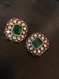 EMERALD KUNDAN FLORAL STATEMENT STUD EARRINGS