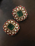 EMERALD KUNDAN FLORAL STATEMENT STUD EARRINGS