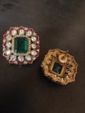 EMERALD KUNDAN FLORAL STATEMENT STUD EARRINGS