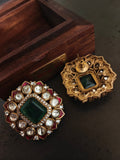 EMERALD KUNDAN FLORAL STATEMENT STUD EARRINGS