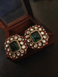 EMERALD KUNDAN FLORAL STATEMENT STUD EARRINGS