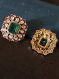 EMERALD KUNDAN FLORAL STATEMENT STUD EARRINGS