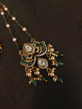 EMERALD GREEN KUNDAN & PEARL HERITAGE PENDANT NECKLACE