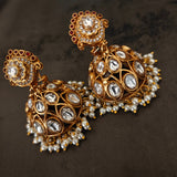 ROYAL KUNDAN JHUMKA EARRINGS WITH PEARL FRINGE