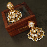 ROYAL KUNDAN JHUMKA EARRINGS WITH PEARL FRINGE