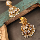 ROYAL KUNDAN JHUMKA EARRINGS WITH PEARL FRINGE