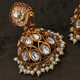 ROYAL KUNDAN JHUMKA EARRINGS WITH PEARL FRINGE