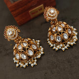 ROYAL KUNDAN JHUMKA EARRINGS WITH PEARL FRINGE