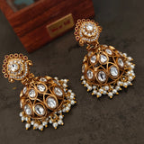 ROYAL KUNDAN JHUMKA EARRINGS WITH PEARL FRINGE