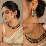 EMERALD & SAPPHIRE CZ STONE STATEMENT CHOKER SET