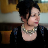 TRIBAL SILVER PLATED EXCLUSIVE CHOKER WITH EARRINGS