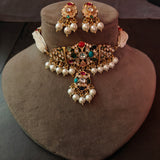 DESIGNER POLKI KUNDAN NAVRATAN CHOKER WITH EARRINGS