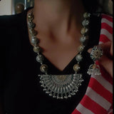 TRIBAL SILVER PLATED NECKLACE WITH EARRINGS