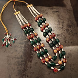 DESIGNER REAL STONE BEADS THREE STRING NECKPIECE