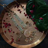 EXCLUSIVE ROSE QUARTZ KUNDAN JADAU PENDANT WITH SEMI PRECIOUS STONE STRING AND HANGINGS