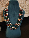 DESIGNER REAL STONE BEADS THREE STRING NECKPIECE