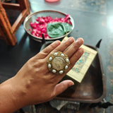 MOON STONE AND PEARL COCKTAIL RING