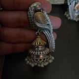 TRIBAL SILVER PLATED DUAL TONE BIRD EARRINGS