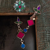TRIBAL EARRINGS AND RING SET IN COLORED GLASS WORK