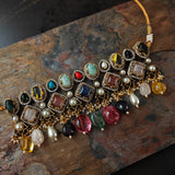 EXCLUSIVE NATURAL STONE CHOKER WITH EARRINGS