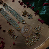 EXCLUSIVE ROSE QUARTZ KUNDAN JADAU PENDANT WITH SEMI PRECIOUS STONE STRING AND HANGINGS