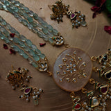 EXCLUSIVE ROSE QUARTZ KUNDAN JADAU PENDANT WITH SEMI PRECIOUS STONE STRING AND HANGINGS