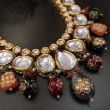 FINEST QUALITY KUNDAN CHOKER WITH SEMI PRECIOUS STONE HANGINGS AND EARRINGS