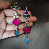 TRIBAL EARRINGS AND RING SET IN COLORED GLASS WORK