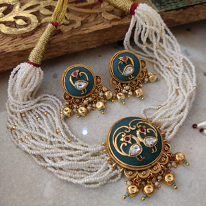 DESIGNER FINEST QUALITY INLAY WORK CHOKER WITH EARRINGS