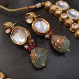 FINEST QUALITY KUNDAN CHOKER WITH SEMI PRECIOUS STONE HANGINGS AND EARRINGS