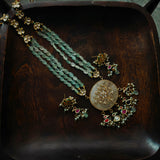 EXCLUSIVE ROSE QUARTZ KUNDAN JADAU PENDANT WITH SEMI PRECIOUS STONE STRING AND HANGINGS