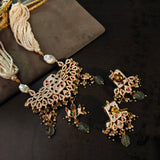 FINEST QUALITY DESIGNER BIKANERI KUNDAN NECKLACE WITH EARRINGS AND REAL FLOURITE HANGING