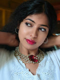 Statement Ruby CZ Stone Choker Set with Earrings