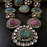 EXCLUSIVE FINEST QUALITY MULTICOLOR STONE NECKLACE WITH EARRINGS
