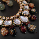 FINEST QUALITY KUNDAN CHOKER WITH SEMI PRECIOUS STONE HANGINGS AND EARRINGS
