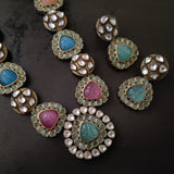 EXCLUSIVE FINEST QUALITY MULTICOLOR STONE NECKLACE WITH EARRINGS
