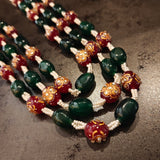 DESIGNER REAL STONE BEADS THREE STRING NECKPIECE