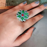 TRIBAL EARRINGS AND RING SET IN COLORED GLASS WORK