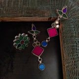 TRIBAL EARRINGS AND RING SET IN COLORED GLASS WORK