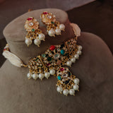DESIGNER POLKI KUNDAN NAVRATAN CHOKER WITH EARRINGS
