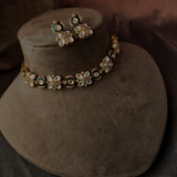 POLKI KUNDAN FLOWER DESIGN CHOKER WITH EARRINGS