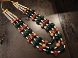 DESIGNER REAL STONE BEADS THREE STRING NECKPIECE