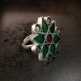 TRIBAL EARRINGS AND RING SET IN COLORED GLASS WORK