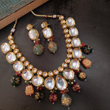FINEST QUALITY KUNDAN CHOKER WITH SEMI PRECIOUS STONE HANGINGS AND EARRINGS