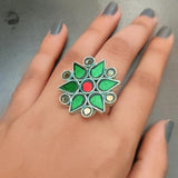 TRIBAL EARRINGS AND RING SET IN COLORED GLASS WORK