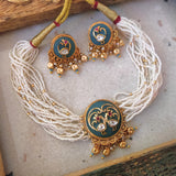 DESIGNER FINEST QUALITY INLAY WORK CHOKER WITH EARRINGS